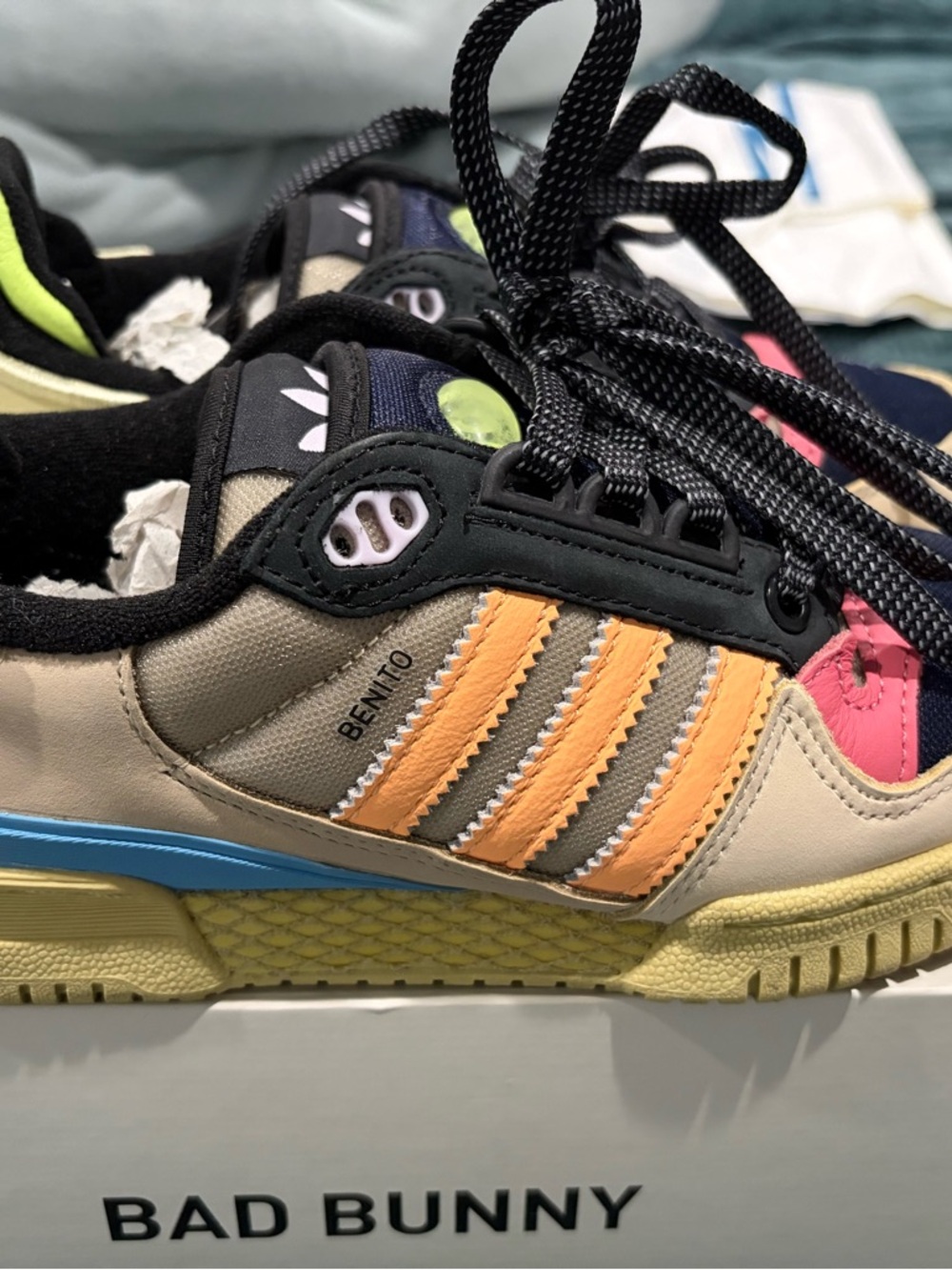 Bad Bunny x Benito Beige Sneakers with Orange Stripes